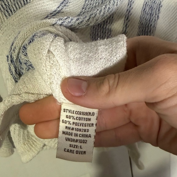 Ron Jon Surf Shop Striped Hoodie Blue and White V-Neck Size Large Summer Resort - Picture 7 of 7